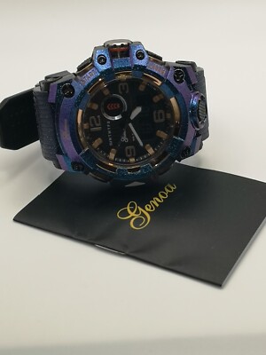 Genoa Time V2 Dual Japanese Movement Black Gold Dial 5ATM Blue Leatherette  Strap UK