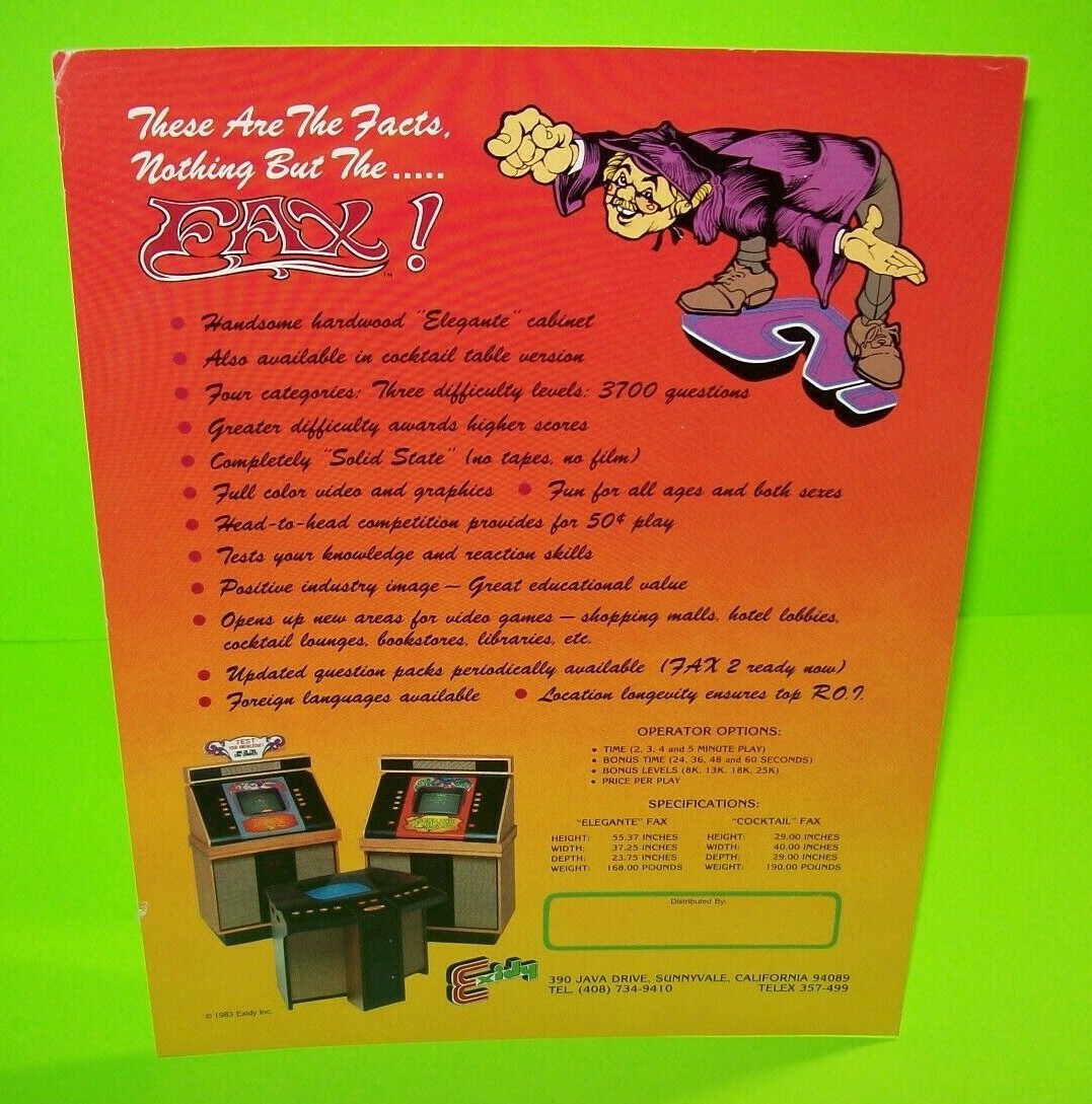 Fax Arcade FLYER Original 1983 Video Trivia Game Promo Artwork