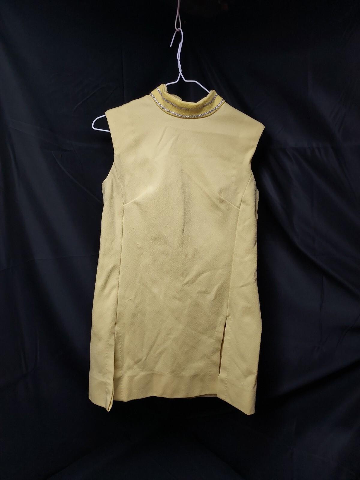 1960s Groovy Hippie Gogo Mini Dress Women's Yellow Hand Made Short, Back Zipper