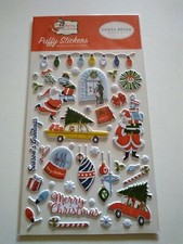 Crafts CB Puffy Stickers Merry Christmas Vintage Santa Cars Trees Lights Globe