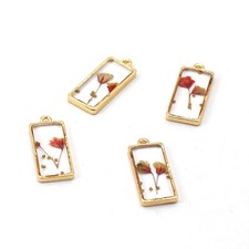 4PCS Gold Tone Real Dry Flower Resin Rectangle Charm Pendant Supply GBY302