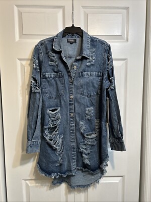 NWT Thrill Jeans Distressed Ripped Frayed Denim Button Jacket Thrashed Size 1X