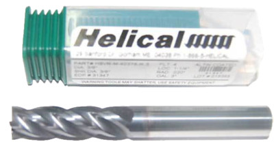 Helical 3/8'' x 1-1/4'' Vari. Pitch High Perf. Carbide End Mill w/C.R-SST,Titanium