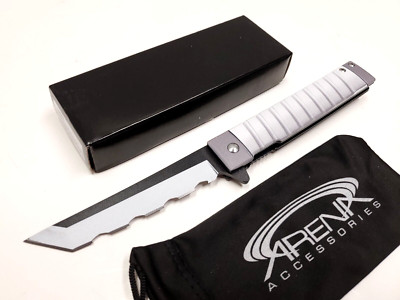 Anime Japanese Katana Serrated Pocket Knife Tanto Blade Spring Assisted