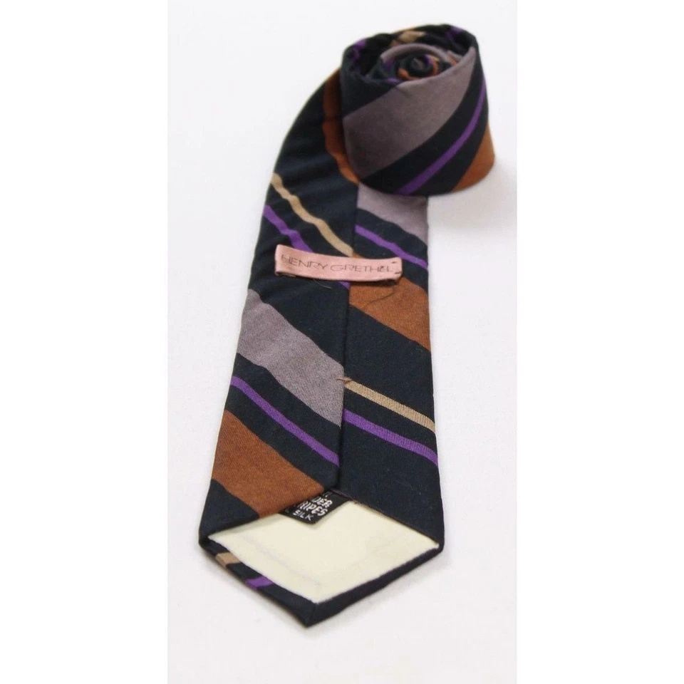 Corbata Henry Grethel Para Hombres Rayas de Seda Regular Corbata Multicolor Rayas Azul Marino Foto 2 de 3