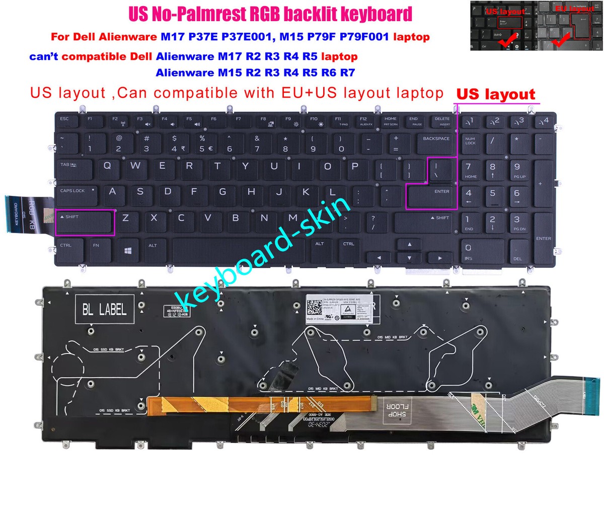 New US RGB backlit Keyboard for Dell Alienware M17 P37E