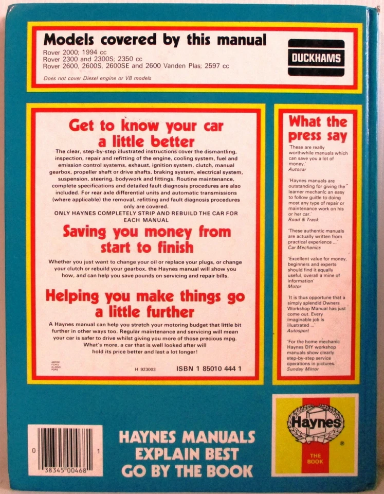 Haynes Rover 2000, 2300 & 2600/1977-1987 Tutti i Modelli Manuale Officina 172 - Immagine 2 di 4