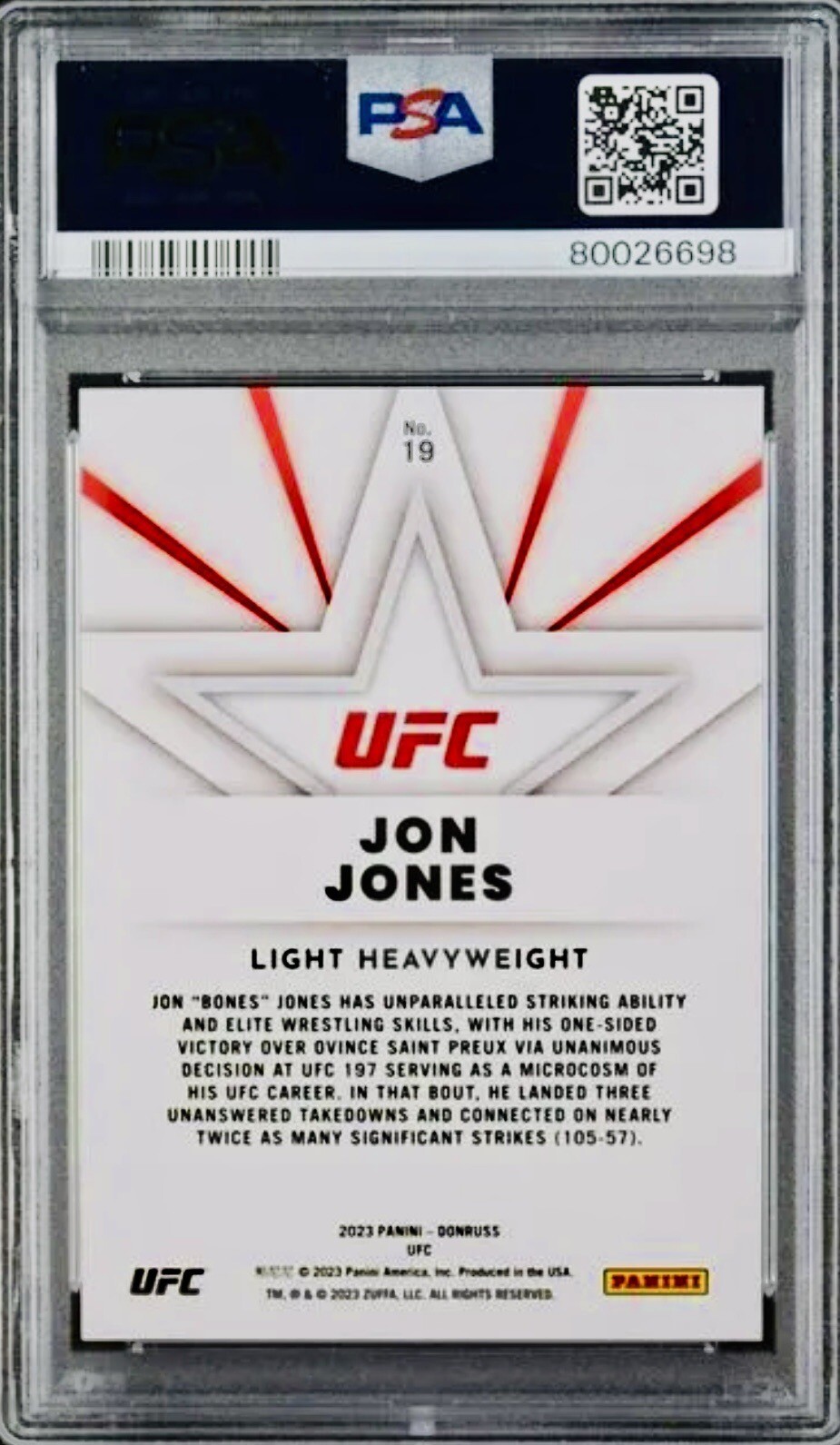 2023 Panini Donruss UFC Jon BONES Jones The Untouchables #19 PSA 10 Gem Mint view 3