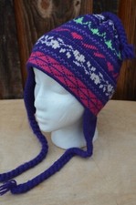 Vtg Vermont Originals Wool Ski Snowboard Winter Beanie Hat Cap Earflap Purple