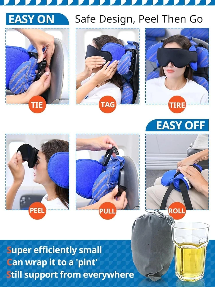 Premium Travel Pillow Set with Eye Mask & Head Strap for Ultimate Comfort - Pink