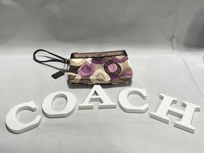 COACH Wristlet, Snap Head Opt Art, Bronze Leather Trim