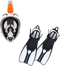 Ocean Reef Aria QR , Duo II Travel Ready Mask/Fins Set Diving, Snorkeling White
