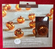 Pier 1 Imports 10' 15 LED Mercury Glass Pumpkin Glimmer String 7 in 1 Timer NIB