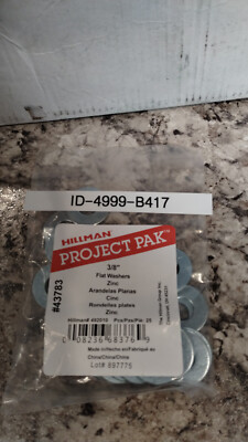 #ad Lot: 10 Project Paks 3 8quot; Flat Washers Zinc Hillman #492010 43783 25 Bag QTY:250 $19.90