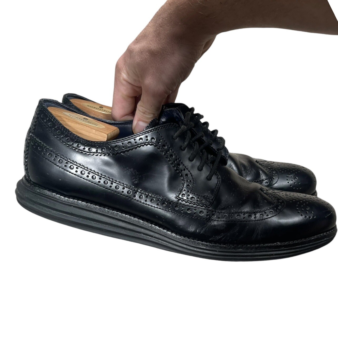 SAOLA Scarpe eleganti Cole Haan Lunargrand da uomo in pelle nera con punta alare taglia 13 M C11717