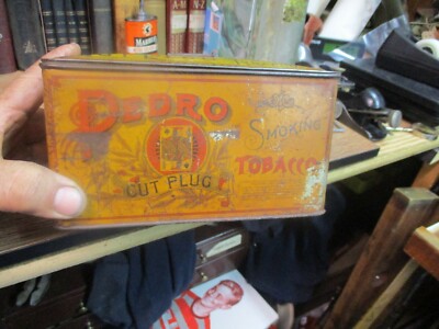 PEDRO TOBACCO TIN CUT PLUG SMOKING LUNCH BOX CAN VINTAGE ANTIQUE EARLY  1900'S