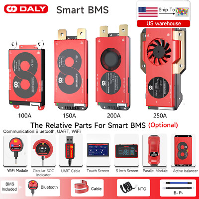 Daly Smart BMS 4S 12V/8S 24V/16S 48V 100A-250A LiFePo4 BMS &Bluetooth Module lot