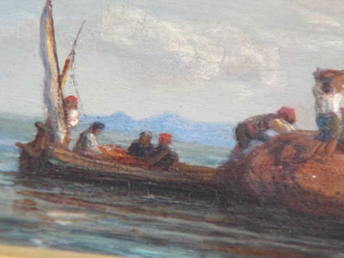 TABLEAU HSP HENRI ARTHUR BONNEFOY 1839/1917 PAYSAGE ANIME DEVANT LA MER TBE - Picture 8 of 12