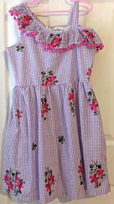 rare editions floral embroidered dress Blue Striped Embroidered Dress