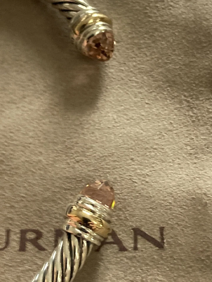 Brazalete David Yurman Plata Esterlina MORGANITA y Oro Cable GRANDE Foto 3 de 4