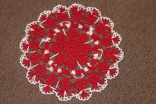 New Hand Crocheted Doily - white Angel love red Valentine Christmas