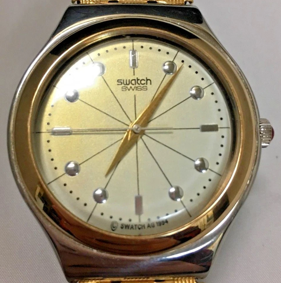 Swatch Swiss yellow gold color watch two tone case — 第 4/4 张图片