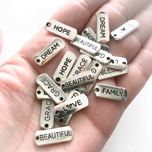 ¡20 piezas! Dijes inspiradores de palabras de metal con mensaje de plata sin cadmio y plomo - Imagen 5 de 8