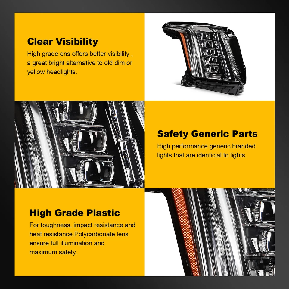 Pair [Full LED Type] Headlight Assembly For 2015-2020 Cadillac Escalade ESV Foto 4 de 4