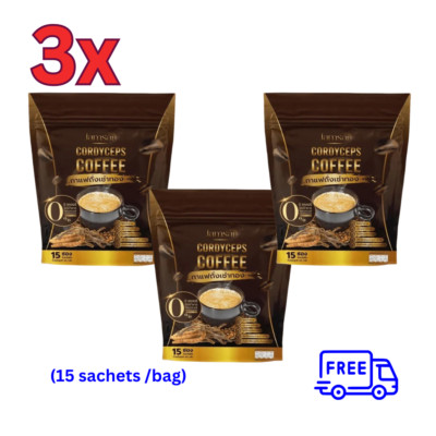3x Jamsai Cordyceps Coffee Instant Powder Mix Drink Control Hunger No Sugar