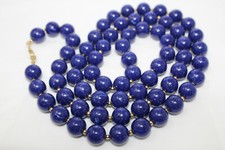 Beautiful Vintage Goldtone  Dark Blue Plastic Beaded 37" Necklace