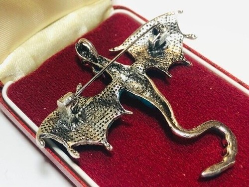 Beautiful Shimmering Blue Crystal & Enamel Dragon Brooch / Necklace Pendant - Picture 2 of 13