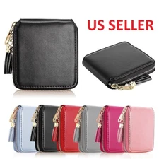 Women Leather Small Wallet Card Holder Zip Purse Clutch Handbag