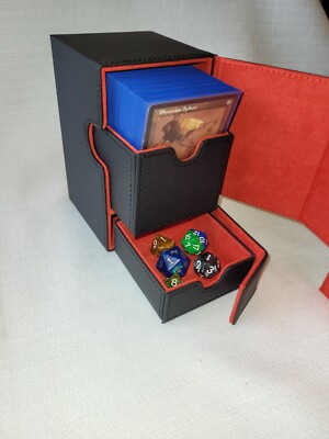 MTG Commander Deck Card Box/Holds 100+dbl sleeved/dice drawer /Black/Pokémon