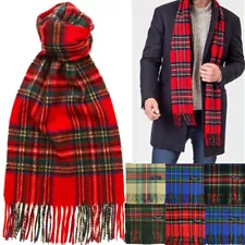 Mens 100% CASHMERE Made In SCOTLAND Royal Stewart Check Plaid Tartan Long Scarf 