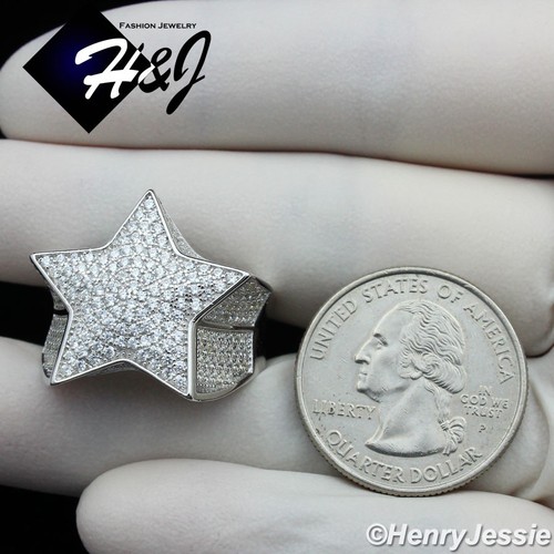 MEN SOLID 925 STERLING SILVER ICY BLING CUBIC ZIRCONIA HIPHOP 3D STAR RING*SR107 - Picture 4 of 5