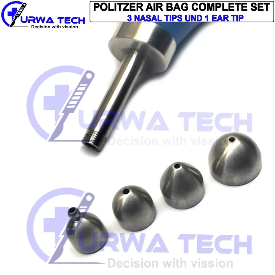 Bolsa de aire Politzer completa con 3 puntas nasales y 1 punta de oreja instrumentos de otología Foto 2 de 4
