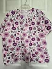UA Scrubs Scrub Top size M-"FLORAL MEDALLION WHITE/PINK"-Chest 23.5"/L 26.5"