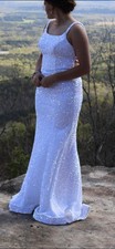 White Sophia Thomas Iridescent Sequin Prom Dress Size 10
