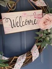 Handmade  Oh Baby  Floral Grapevine Wreath   26" Nursery or Baby Shower