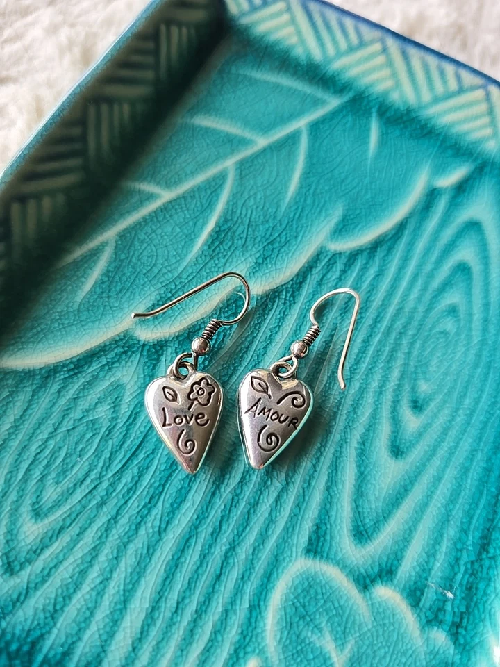 Brighton Love/Amour Two-Sided Heart Charm French Hook Dangle Silver Earrings - Image 2 of 3