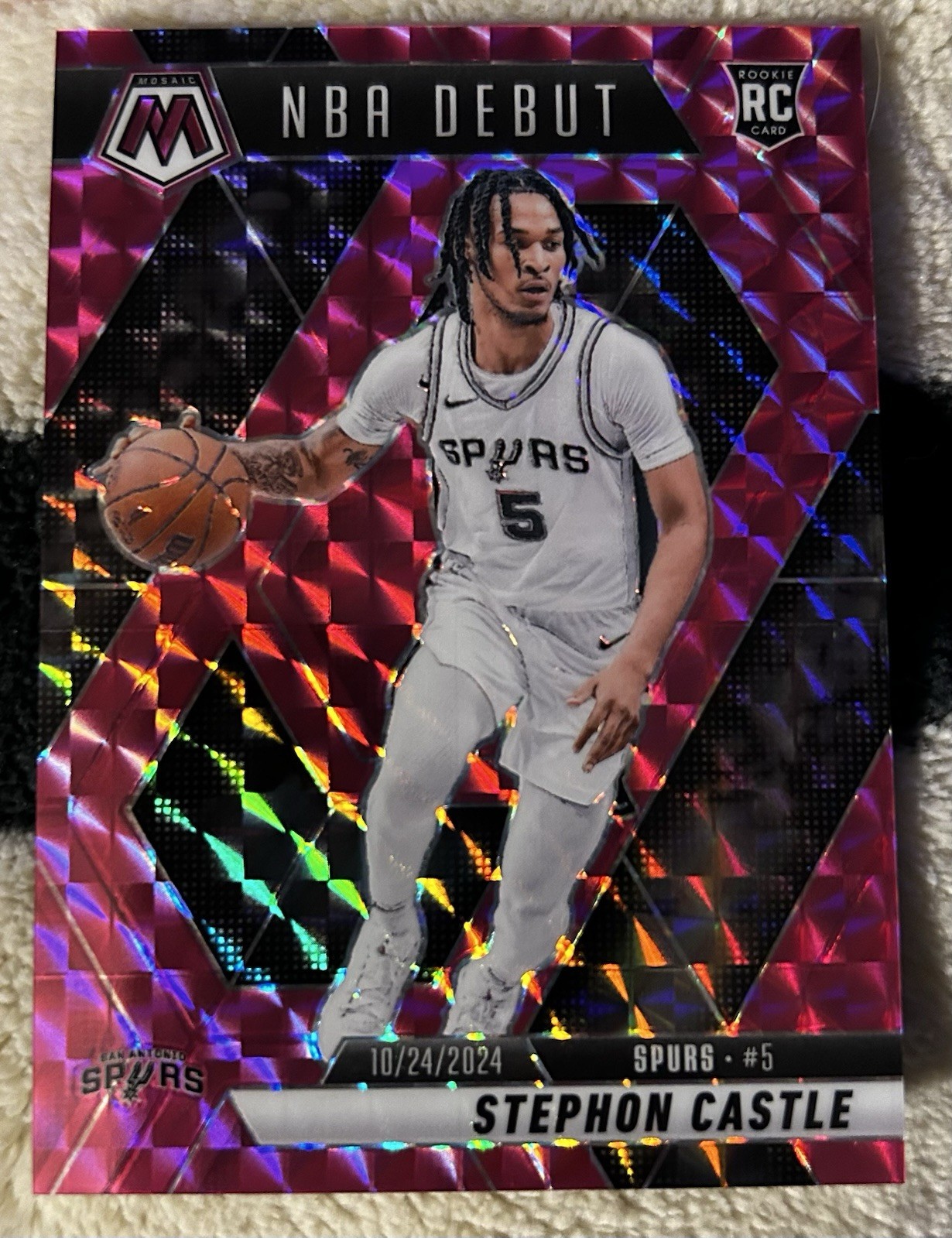 2024-25 Panini Mosaic - NBA Debut Stephon Castle Pink Mosaic Prizm /175 (RC)