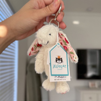 Collectible Jellycat Amuseables Blossom Cream Bunny Berry Bag Charm Keychain NWT