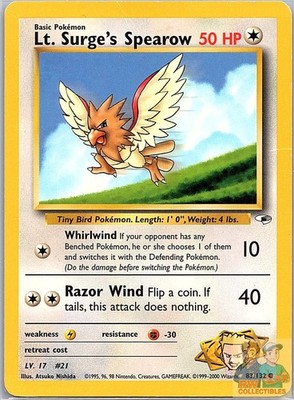 Lt. Surge's Spearow 83/132 Common Gym Heroes Pokemon Unlimited Heavily Played