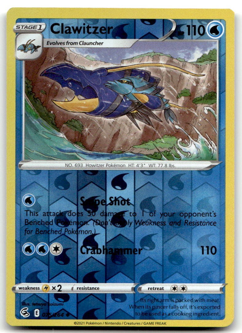 Clawitzer 075/264 Uncommon SWSH08: Fusion Strike Pokemon Reverse Holofoil Nea...