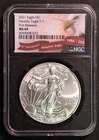 2021 SILVER EAGLE. TYPE 1. FIRST RELEASES. NGC CERTIFIED MS69. CERT.#6090008-072