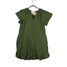 Universal Thread Dress Flutter Short Sleeve Woven Green Small Mini VNeck Pockets