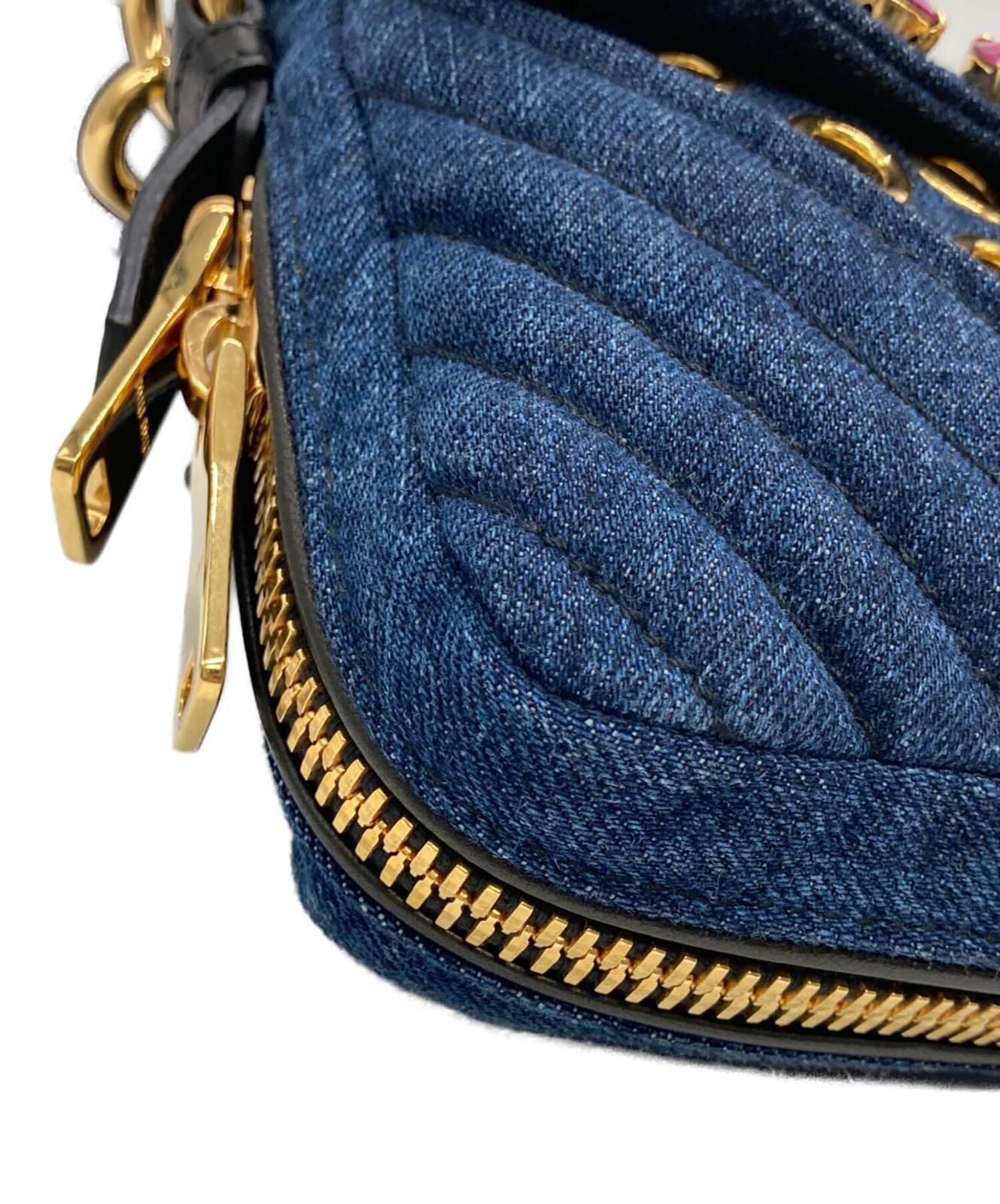 Miu Miu Biker Denim Shoulder bag Navy Indigo Blue RT548C Women's Auth image 7