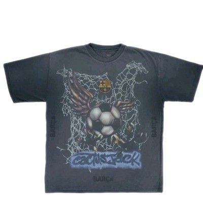 Travis Scott Cactus Jack CJ X FCB Barcelona WASHED SPRAY LOGO TEE Size XLARGE 