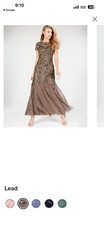Adrianna Papel Dark Beige Embellished Flutter Sleeve Beaded Evening Gown Size 2