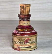 PELICAN DRAWING INK GUNTHER WAGNER HAND BLOWN 1890s LABELED BOTTLE WITH STOPPER